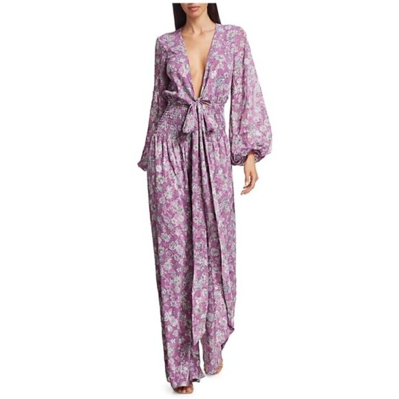 Alexis Shanice Purple Floral Long Sleeve Wide-Leg Jumpsuit - Picture 1 of 13